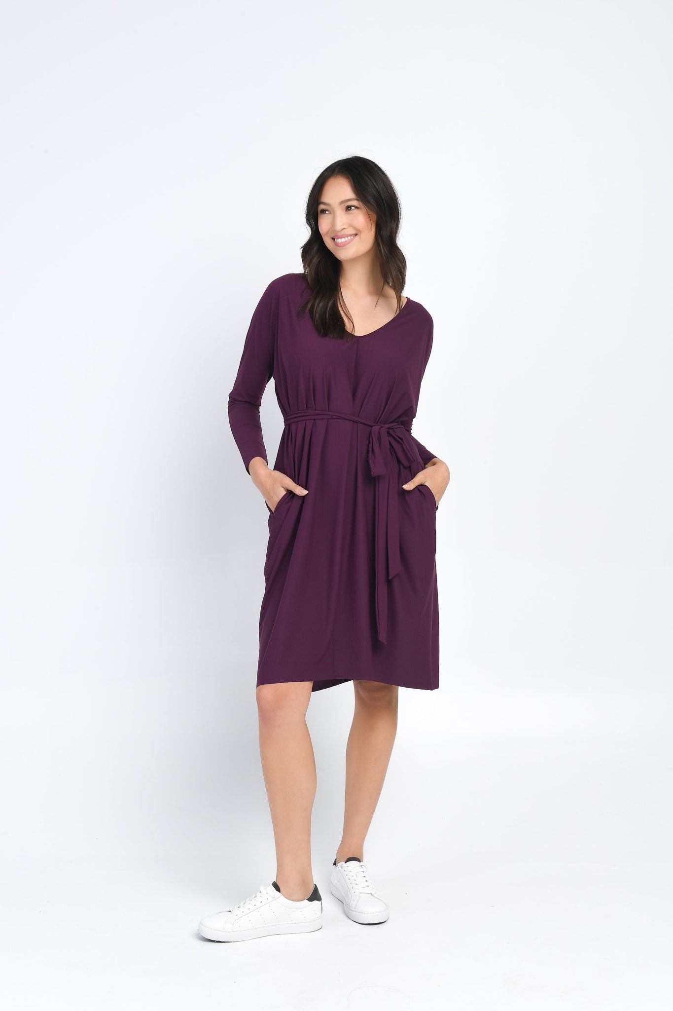Billow Long Sleeve Dress, Plum