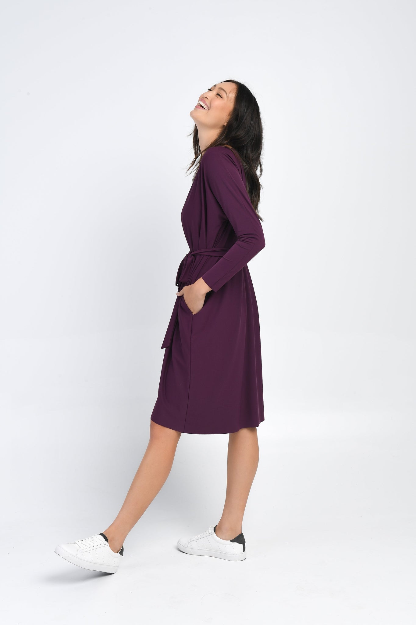 Billow Long Sleeve Dress, Plum